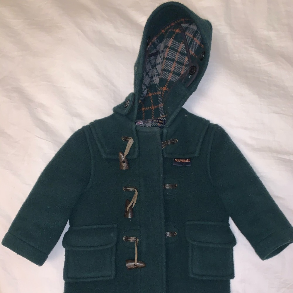 Gloverall Kids' Forest Green Wool Duffle Coat with Hood